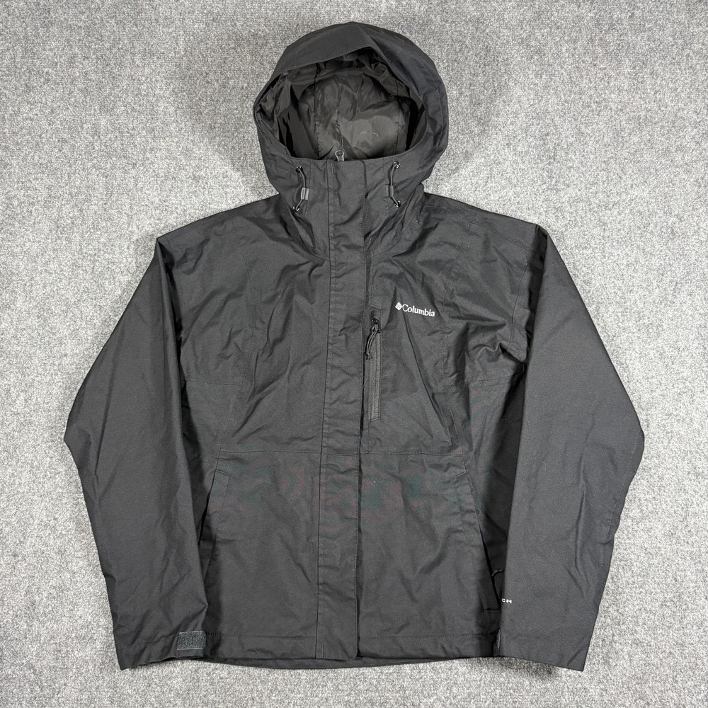 Columbia Omni-Tech Rain Jacket Mens Medium Black Waterproof Hooded Outdoor #3903
